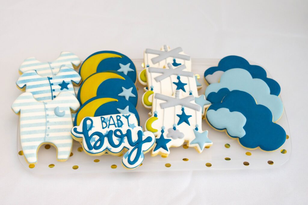 boy, baby shower, biscotti