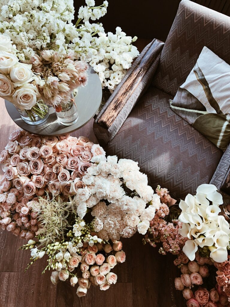 fiori, allestimento, tavola bianca, casa